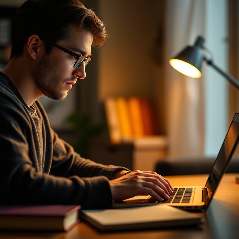 A person studying with a laptop and books